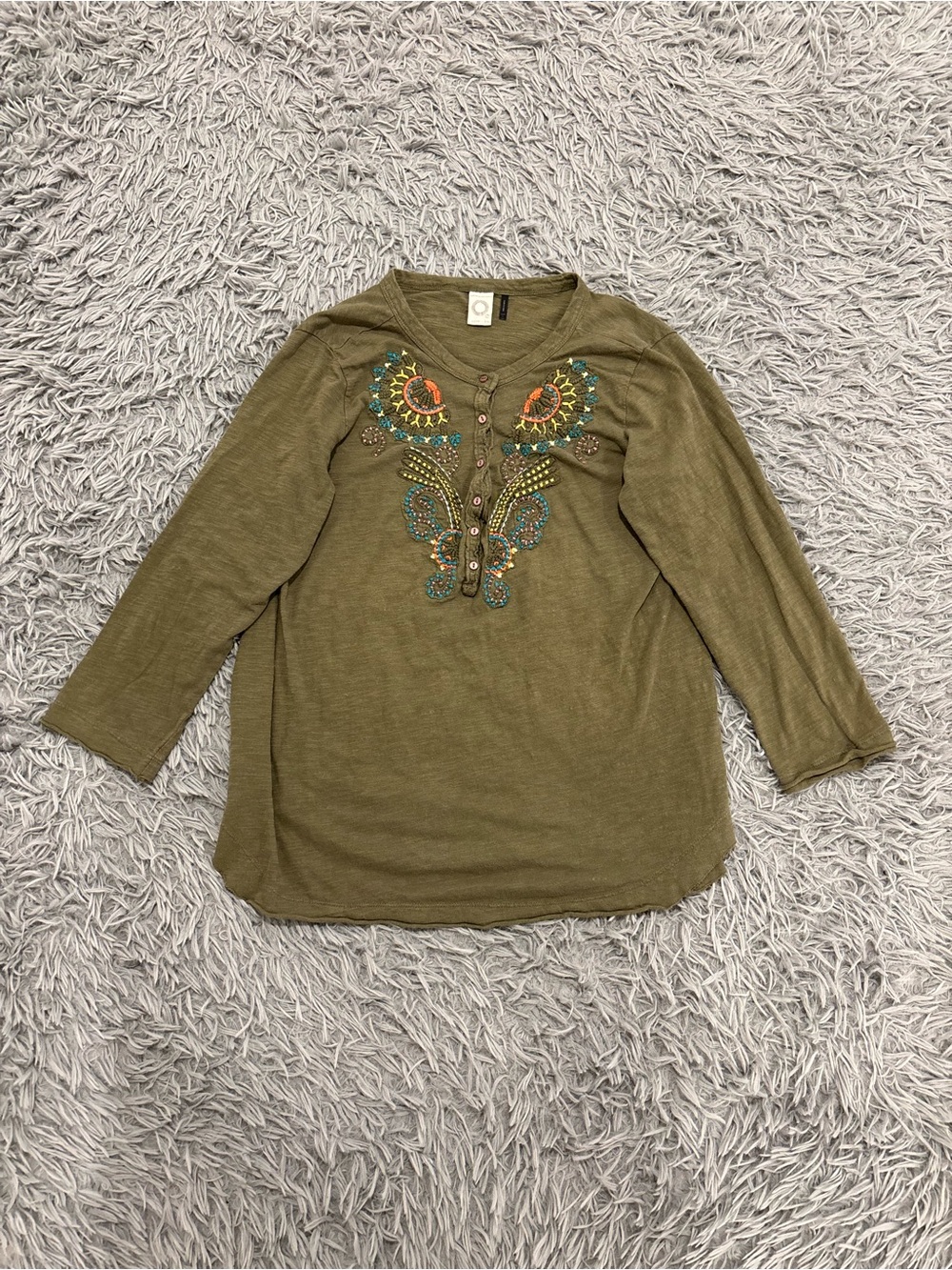 Anthropologie Akemi + Kin Embroidered Boho Henley Top Large Festival Cottage